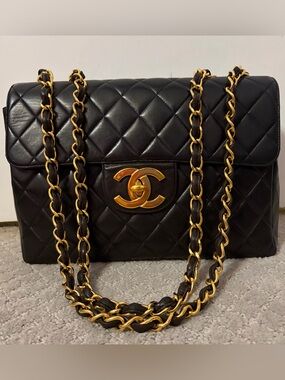 Authentic 1996 Vintage Chanel Jumbo Maxi Flap Bag with 24k Gold Plated Hardware